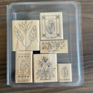 Retired 2004 Stampin' Up! Exotic Blooms Set of 6 Unmounted Rubber on Wood Blocks
